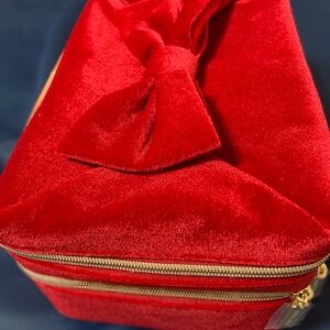 Red Velvet Pyramid Cosmetic Case with Gold Accents
